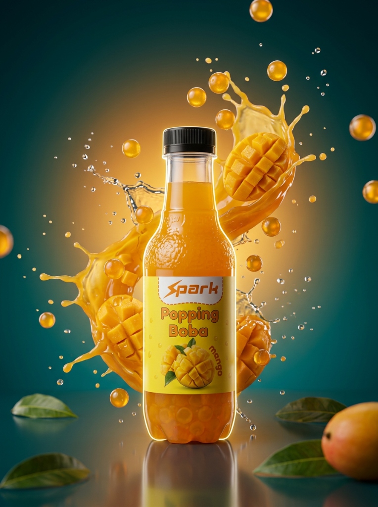 Spark Mango Boba cinematic bottle